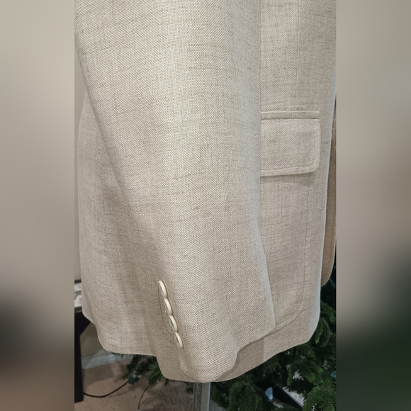 VINTAGE Beige Tweed SPORT COAT Beige Blazer Suit Timeless Designer Jacket Sz 40L - Picture 8 of 14